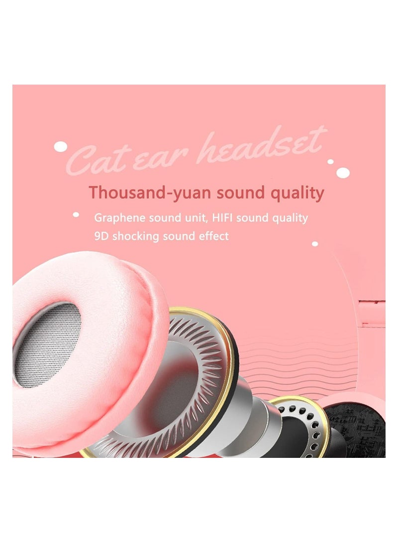 P47M Cat Ears Wireless Bluetooth Headset  With Foldable Glowing  Stereo Noise Canceling Headphones