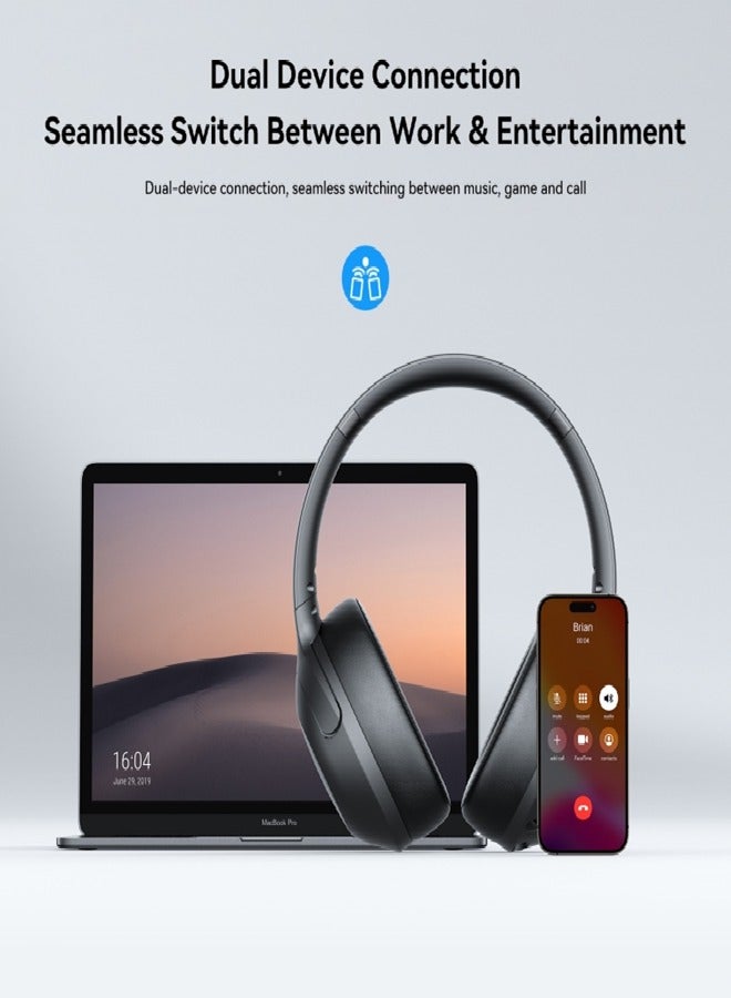 JR-JH2 Hybrid Active Noise Cancelling Headphones, Wireless Over-Ear Bluetooth, 40H Long ANC Playtime, Hi-Res Audio, Big Bass, Customize Via An App, Transparency Mode, Ideal For Travel Black