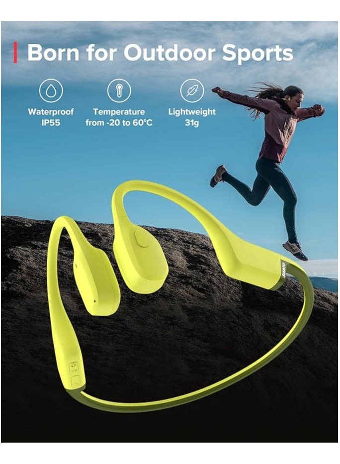 Open Ear Wireless Headphones | LightWeight & Enchanced Bass, Up to 10Hrs battery, IP55 Sweat & Water Resistant, Easy & Comfortable Wear,  Made for Outdoor Adventures, Sports Wear - Lime