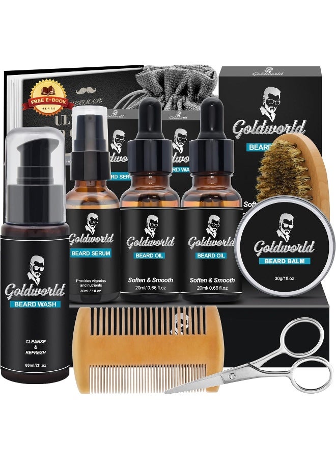 Beard Care And Grooming Kit With Beard SoapCombBrushUnscented Beard OilBalmScissorsStorage Bag