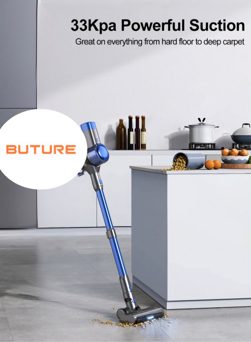 Buture Powerful Cordless Vacuum Cleaner, Up to 38Kpa 450W Motor, with Touch Screen, Automatic Mode to Switch Between Hard Floor/Carpet, Removable Battery (VC50 Blue)