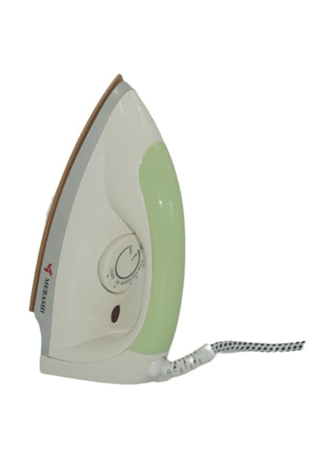 MEBASHI Dry Iron - Stylish Green with Ceramic Golden Soleplate, 6 Temperature Settings, and Ergonomic Handle(ME-IR3003)(1000-1200W)