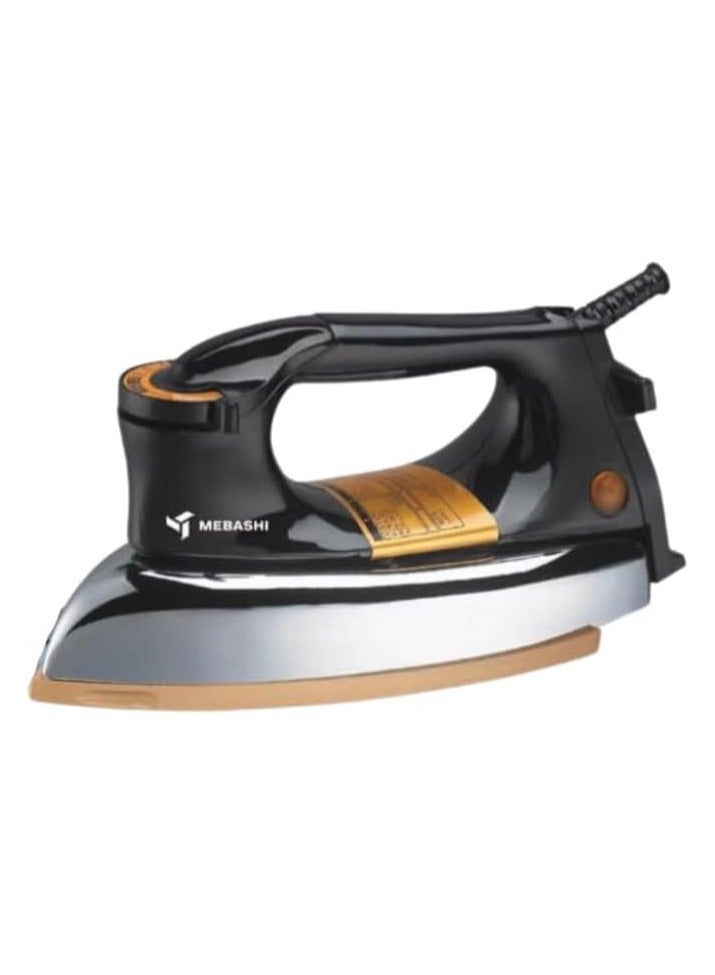 MEBASHI Heavy Dry Iron - Sleek Black with Golden Ceramic Soleplate, Thermostat Control, and Overheat Safety Protection (ME-IR3000B)(1000-1200W)