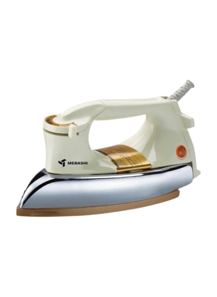 MEBASHI Heavy Dry Iron - Elegant White with Golden Ceramic Soleplate, Thermostat Control, and Overheat Safety Protection(ME-IR3000W) (1000-1200W)