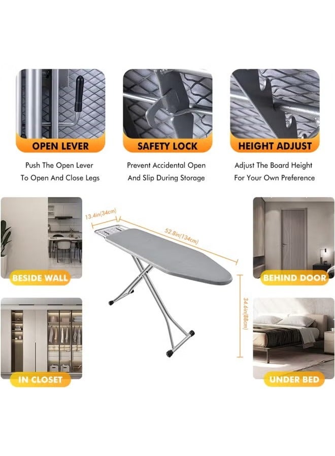 Foldable ironing stand Ironing Board with Heat Resistant Cover Heavy Duty Adjustable Height Sturdy Metal Frame Non Slip Foldable Iron Stand Iron Table Stand for fast ironing