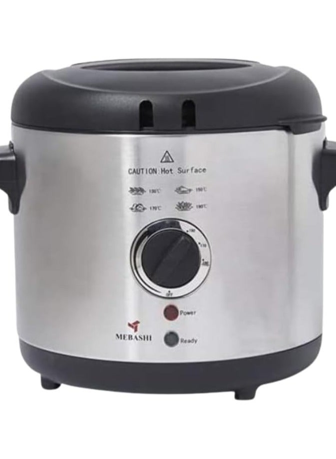 MEBASHI Deep Fryer, 1.5 L Capacity, Stainless Steel, Adjustable Thermostat,(1100W) Detachable Oil Tank (ME-DF8001SCB)