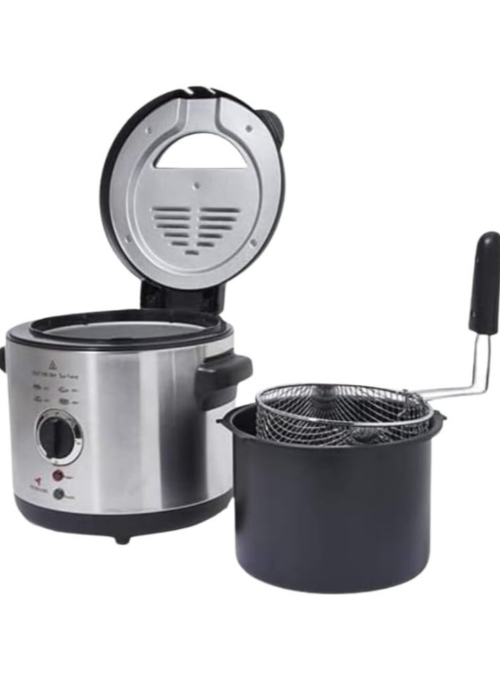 MEBASHI Deep Fryer, 1.5 L Capacity, Stainless Steel, Adjustable Thermostat,(1100W) Detachable Oil Tank (ME-DF8001SCB)