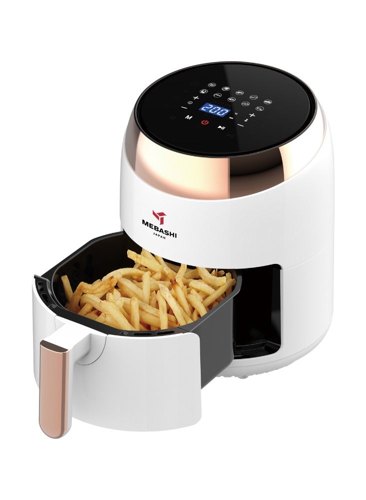 MEBASHI Air Fryer with Digital Touch Screen, 1400W 3.5L Capacity, Timer and Temprature Control, 10 Pre-Set Cooking Programs (White)