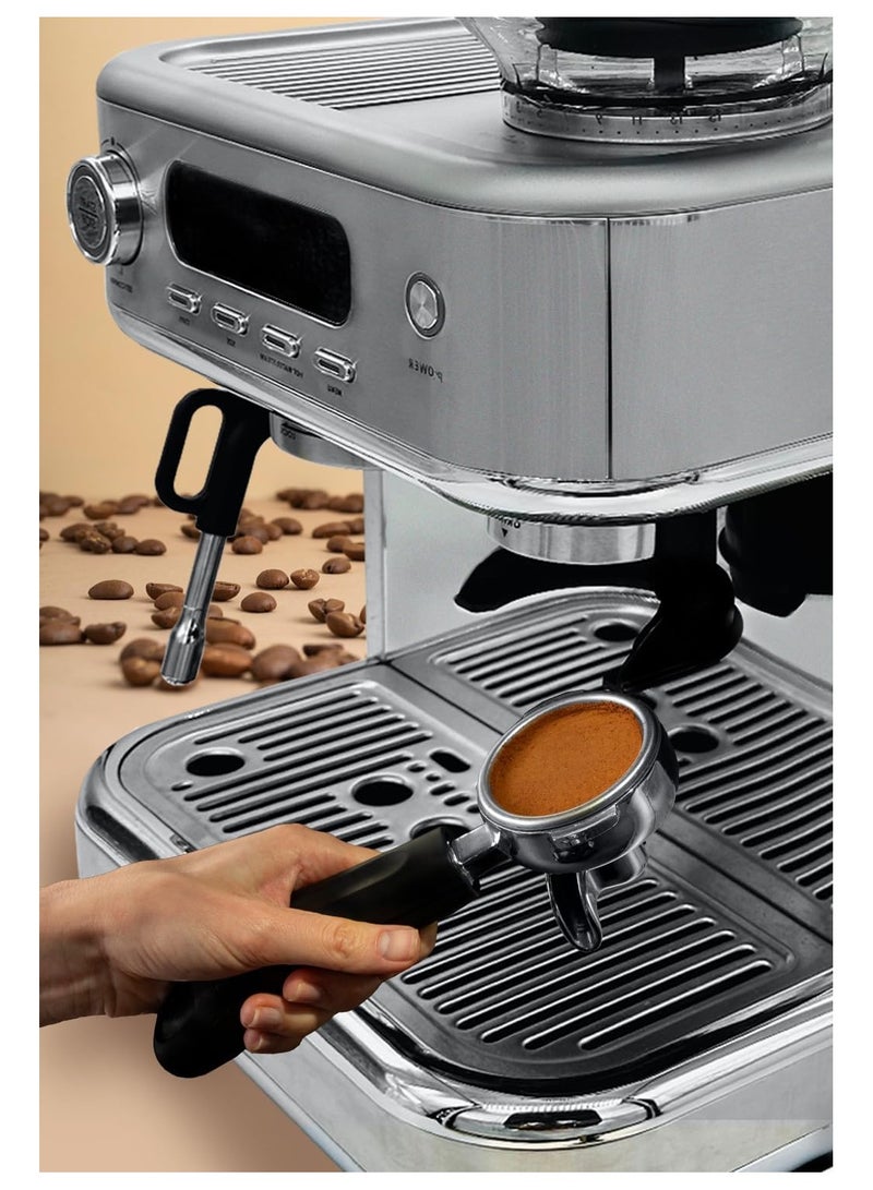 MEBASHI Commercial Coffee Machine with CF Grinder, 2.3L Capacity, 15 Bar Pressure, Stainless Steel (ME-CCM2052)(1770W)