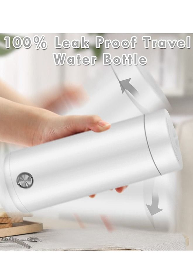 Portable Electric Kettle 400ml Travel Tea Kettle with Non stick Coating Double Wall Water Boiler Bottle Insulated Coffee Thermos Mug Fast Boil and Auto Shut Off Hot Water Heater (White)