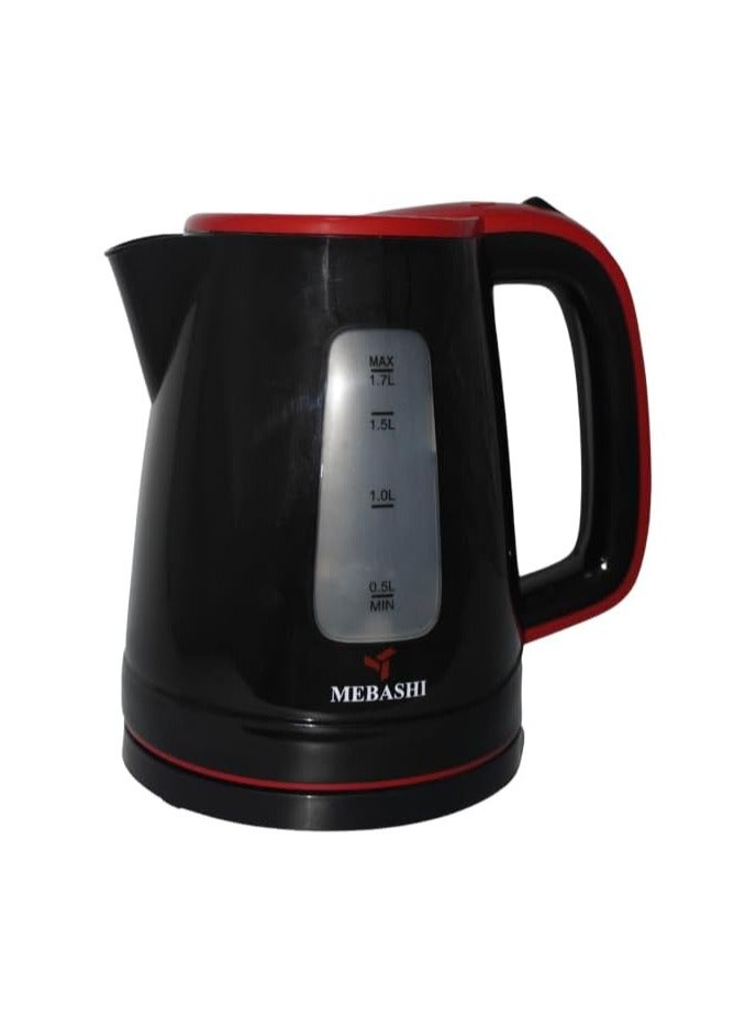 MEBASHI Electric Kettle | 1.7L Black Kettle with Auto Lid-Opening,(1850-2200W) Dual Water Gauge & Heat Plate Indicator (ME-KT1108PB)