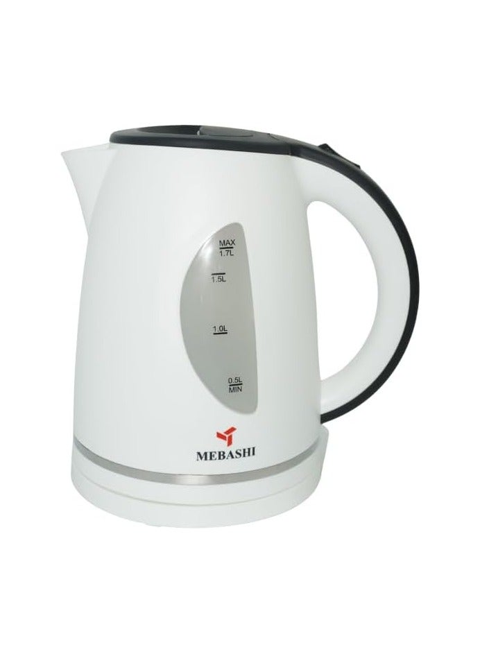 MEBASHI Electric Kettle | 1.7L White Kettle with Auto Lid-Opening, Dual Water Gauge & Heat Plate Indicator (ME-KT1107PW) (1850-2200W