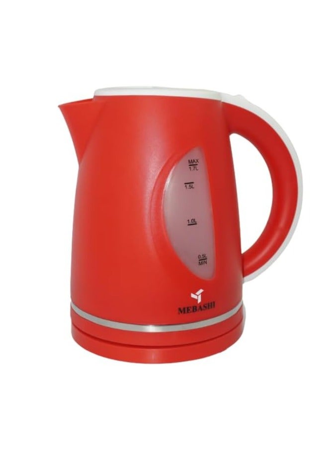 MEBASHI Electric Kettle | 1.7L Red Kettle with Auto Lid-Opening, (1850-2200W) Dual Water Gauge & Heat Plate Indicator (ME-KT1107PR)