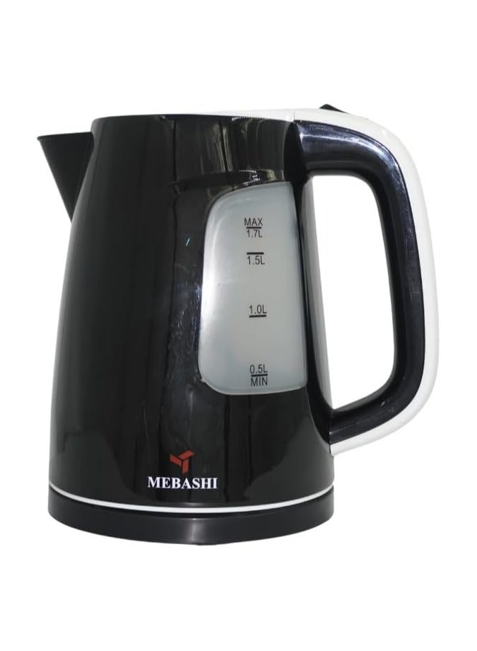 MEBASHI Cordless Steel Kettle | 1.7L Black Electric Kettle with Auto Lid-Opening,(1850-2200W) Dual Water Gauge & Heat Plate Indicator (ME-KT1109PB)