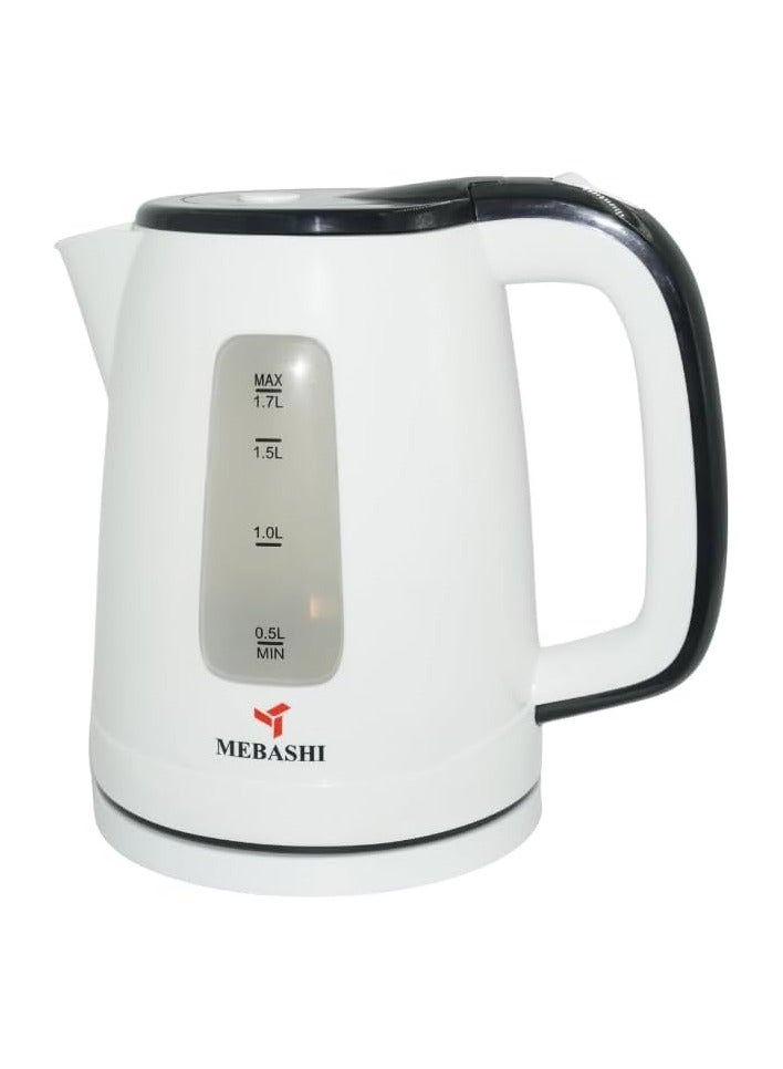 MEBASHI Electric Kettle | 1.7L White Kettle with Auto Lid-Opening, Dual Water Gauge & Heat Plate Indicator (ME-KT1108PW) (1850-2200W)