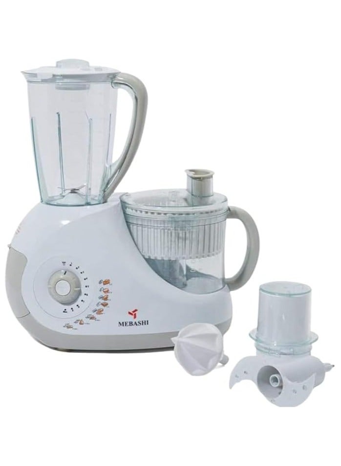 MEBASHI 14-in-1 Food Processor, 1.5 L Bowl, 2 L Blender,(450W) White-Gray (ME-FPS1001WGR)