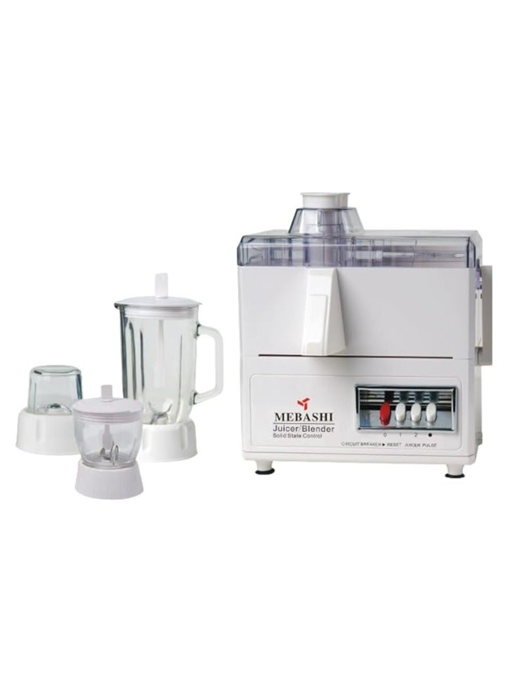 MEBASHI 3 in 1 Juicer Blender, 1 L Capacity, White, 2 Speeds, Pulse Button,(400W) Stainless Steel Blades (ME-JB2004W)