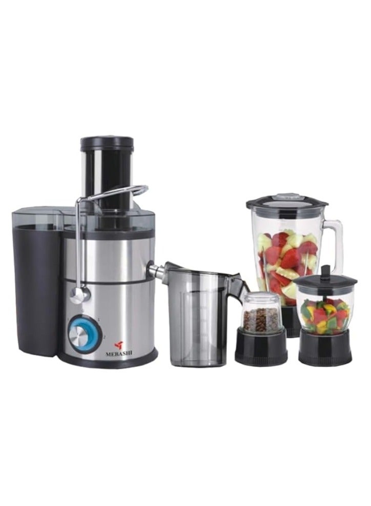 MEBASHI 4-in-1 Juicer Blender, 2.2 L/1.5 L Jug, Black Steel, Automatic Pulp Separation, 85mm Wide Feed Tube, Stainless Steel Filter(ME-JB2008SS)(800W)