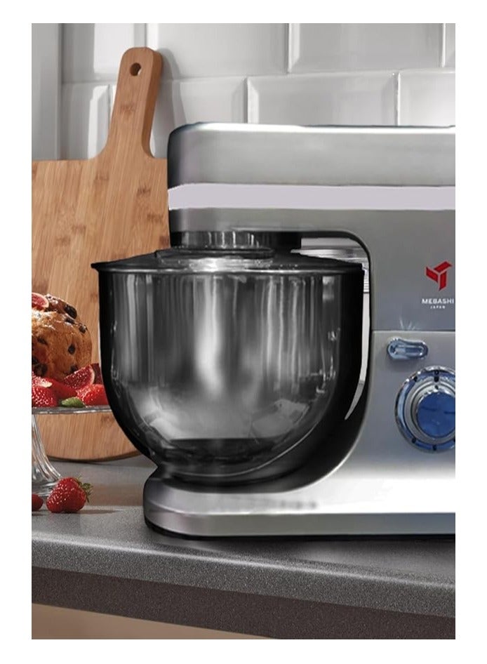 MEBASHI 12 Litre Stainless Steel Bowl Mixer, 6 Speed Control with Pulse, Accessories (ME-SBM1114) (Cilver)