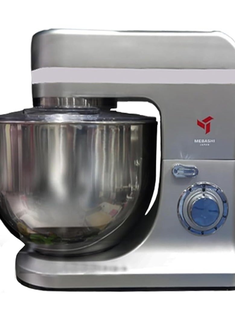 MEBASHI 12 Litre Stainless Steel Bowl Mixer, 6 Speed Control with Pulse, Accessories (ME-SBM1114) (Cilver)