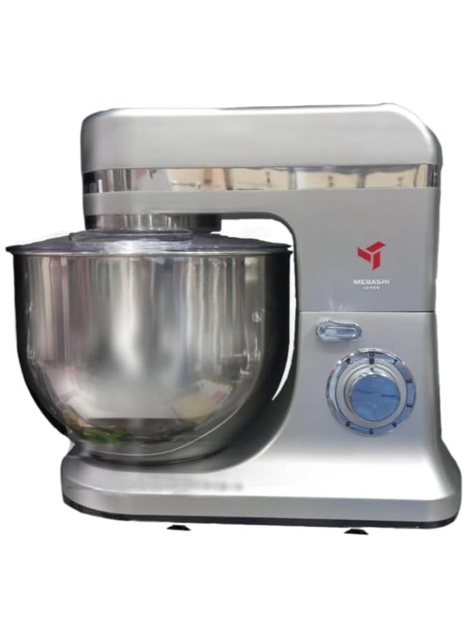MEBASHI 12 Litre Stainless Steel Bowl Mixer, 6 Speed Control with Pulse, Accessories (ME-SBM1114) (Cilver)