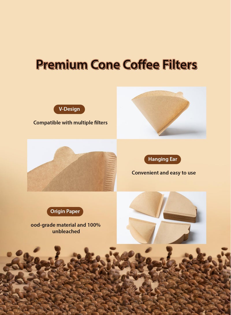 Coffee Filters V60 Cone Paper White 100pcs Coffee Filters Unbleached Paper Filters Compatible with Pour Over Drippers 2-4 Cups Size 02 Coffee Filters v60 (1-4 Cups 02, 100)