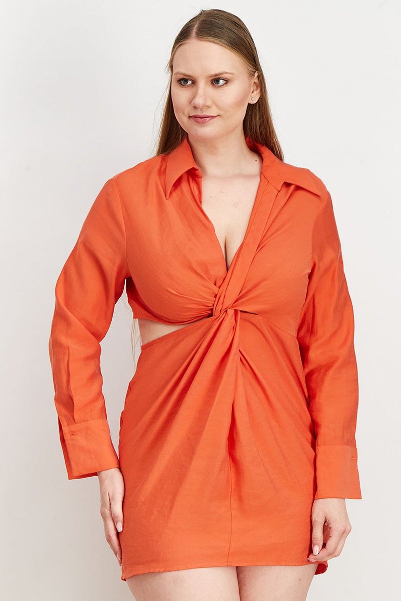 Women Textured Mini Dress, Orange