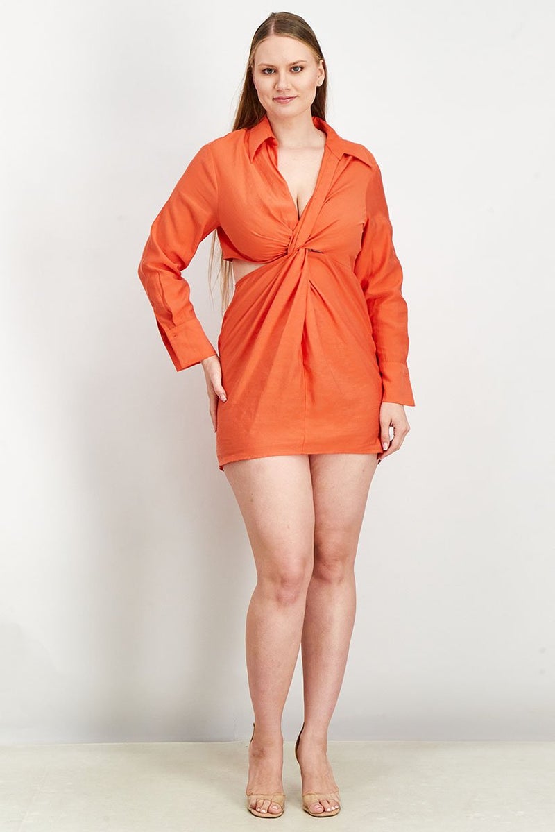 Women Textured Mini Dress, Orange