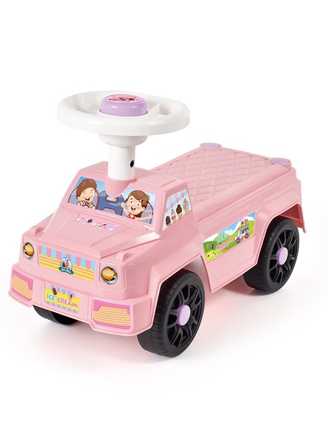 Ice Cream Truck Ride-On Car for Kids – Fun Ice Cream Truck Design with Interactive Sounds & Lights, Safe & Durable, Push Ride-On Toy for Toddlers Aged 1-3 Years| Pink