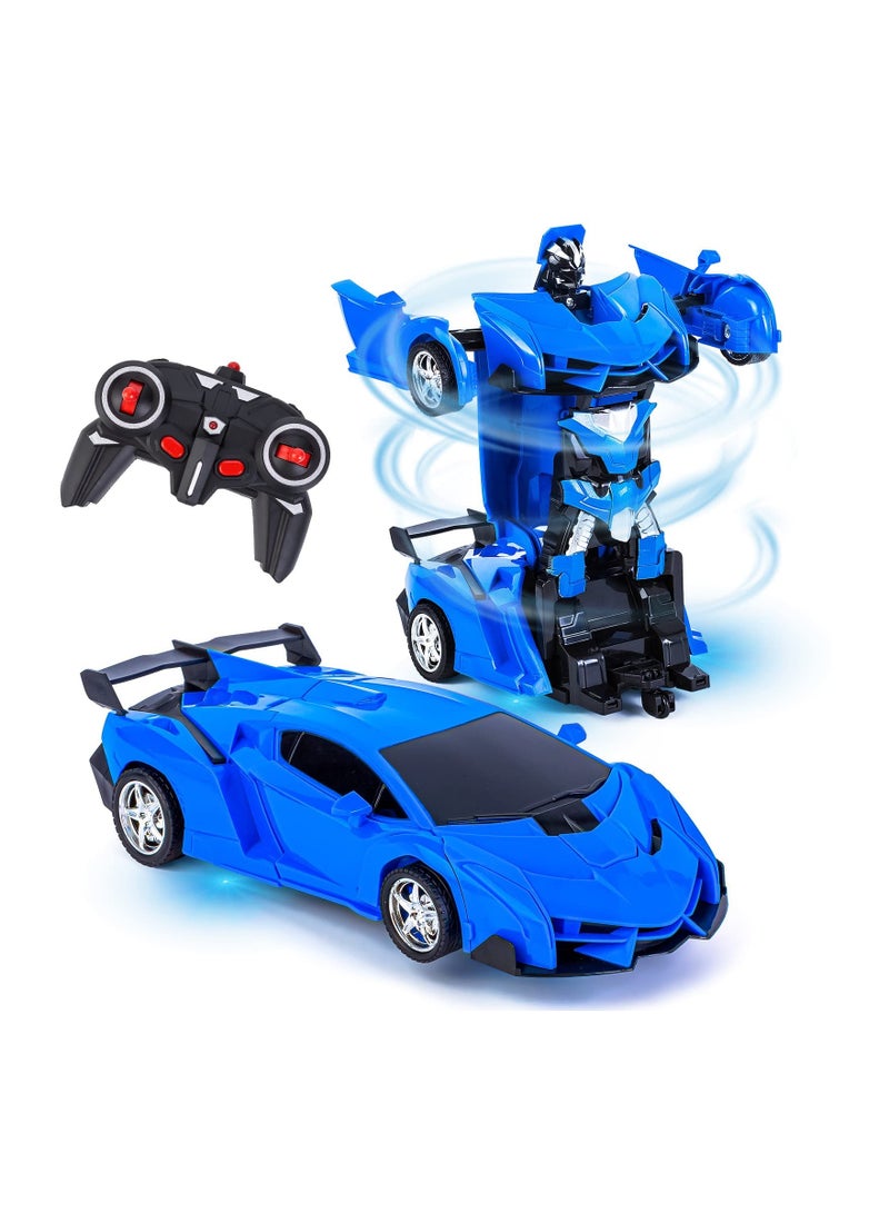 2in1 Remote Control Transforming Car Toy for Kids Ages 5 to 12 Blue Racing Robot Perfect Gift for Boys and Girls