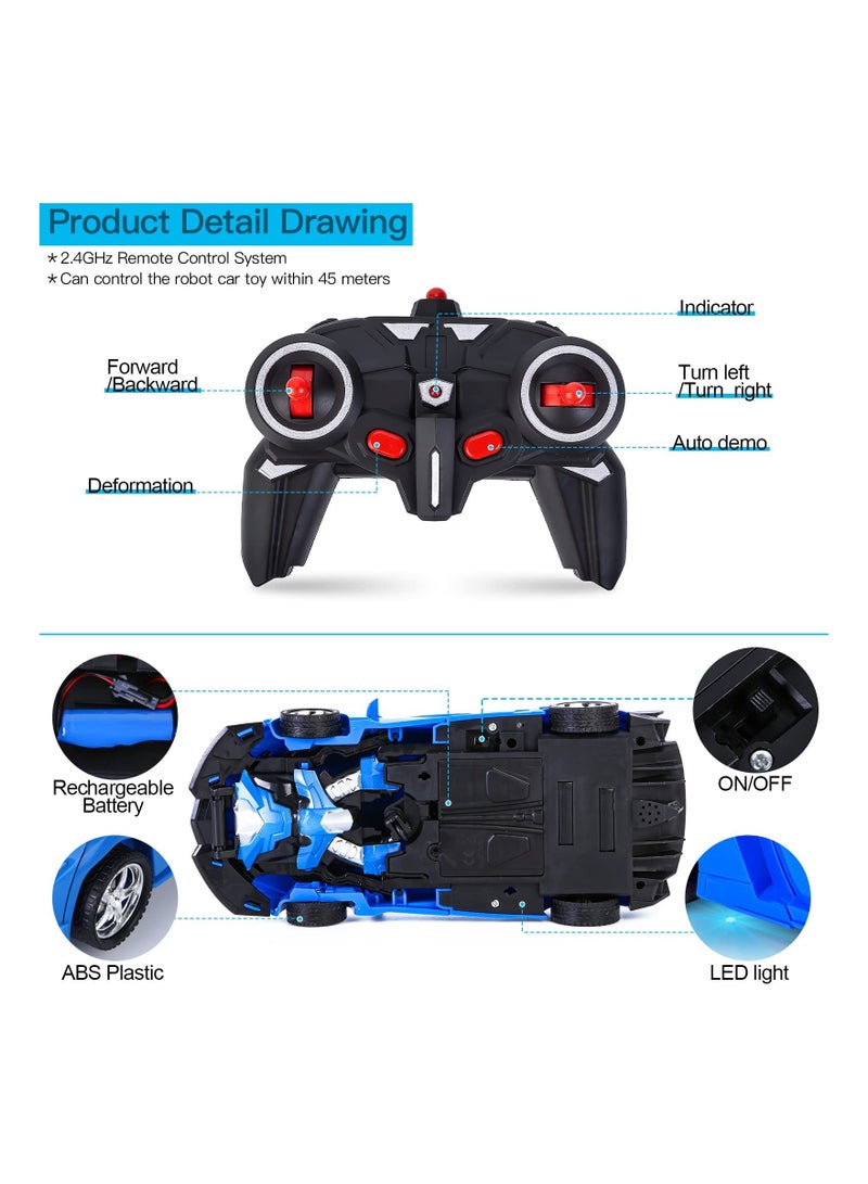 2in1 Remote Control Transforming Car Toy for Kids Ages 5 to 12 Blue Racing Robot Perfect Gift for Boys and Girls