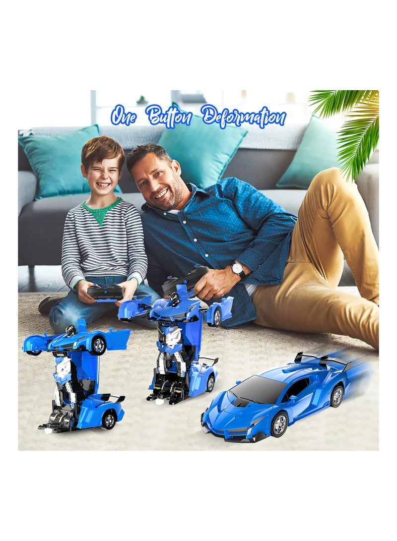 2in1 Remote Control Transforming Car Toy for Kids Ages 5 to 12 Blue Racing Robot Perfect Gift for Boys and Girls