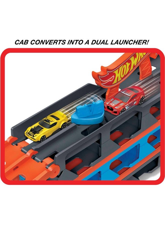 Speedway Hauler Storage Carrier With 3 1:64 Scale Cars & Convertible 6 Foot Drag Race Track For Kids 4 To 8 Years Old, Stores 20+ Cars & Connects To Other Playsets, Hgh33