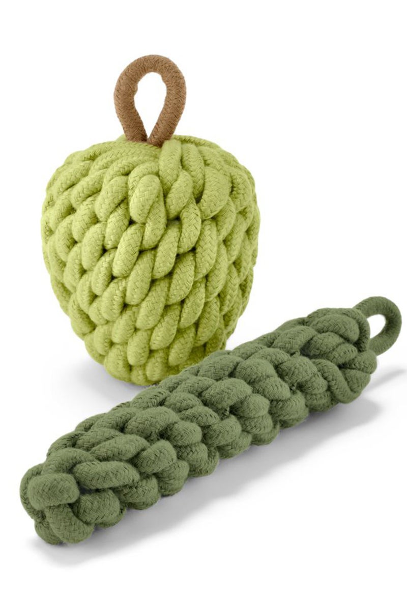 2 Pc Dog Toy Zucchini and Apple, Olive/ Light Green