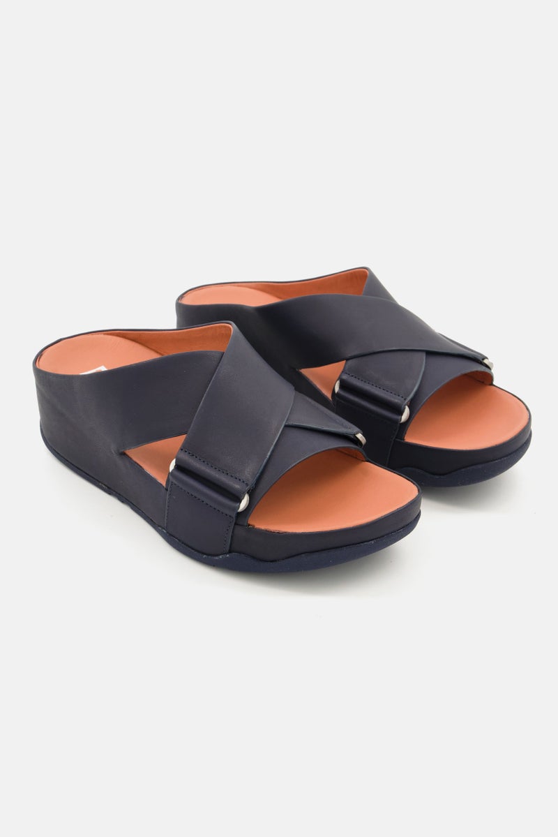 Women Shuv Leather Cross Slip On Wedges, Navy Combo