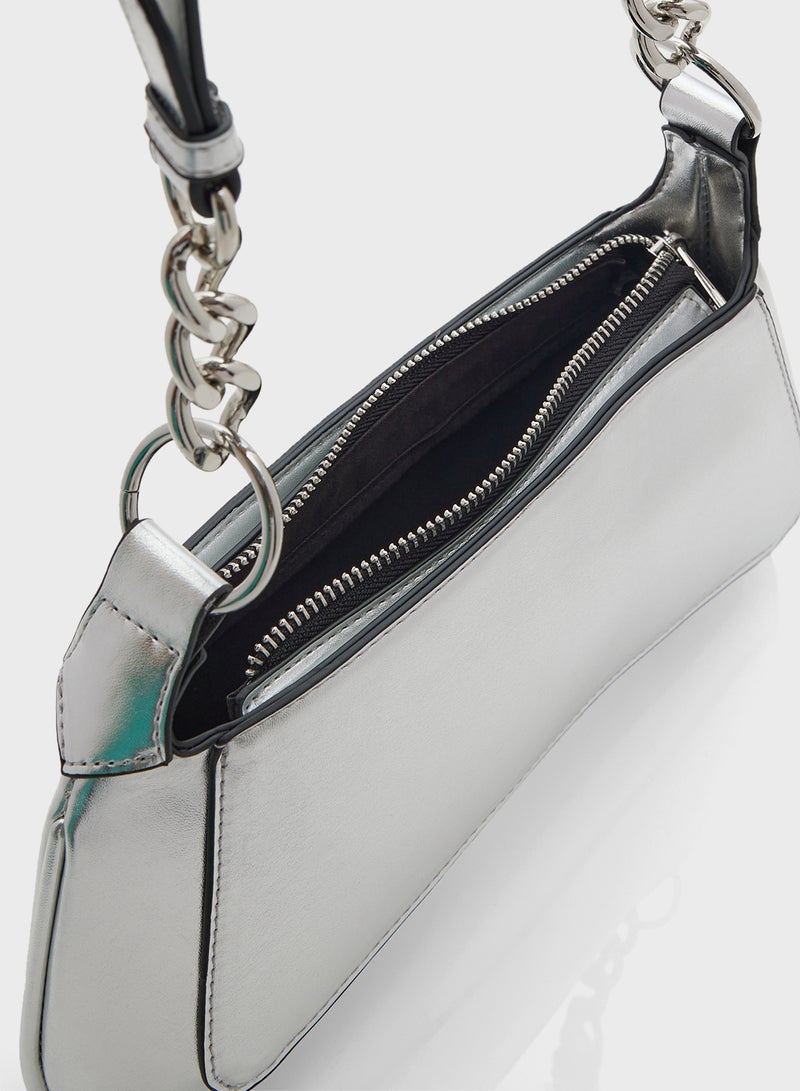 Chain Detail Slim Shoulder Bag