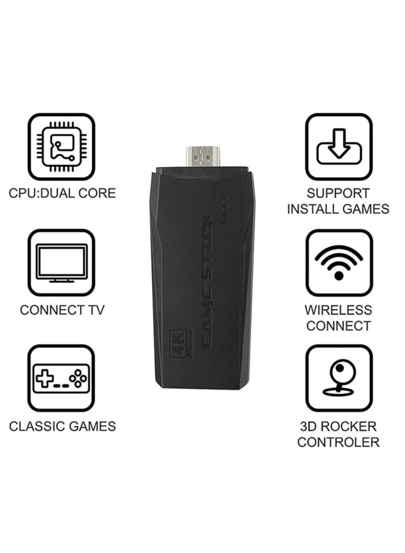 Retro 4K Game Console – Integrated Plug-and-Play Stick with Dual 2.4G Wireless Controllers, 3,500 Built-in Games, 9 Emulators, HDMI Output for TV