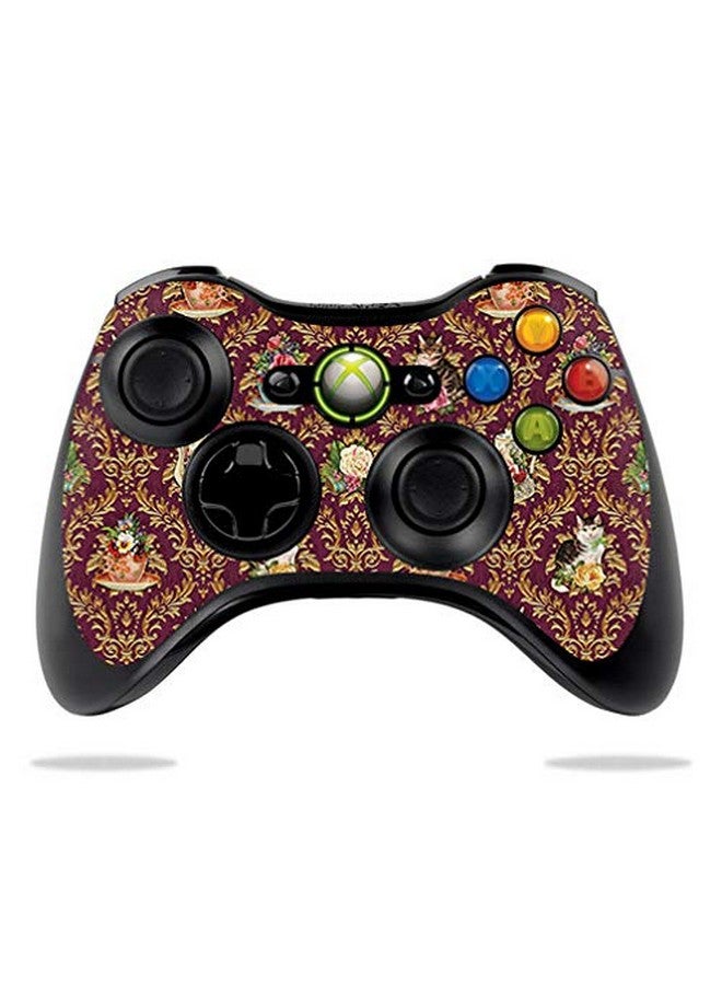 Mightyskins Skin Compatible With Microsoft Xbox 360 Controller Teatime Cat Damask | Protective, Durable, And Unique Vinyl Wrap Cover | Easy To Apply, Remove, And Change Styles | Made In The Usa