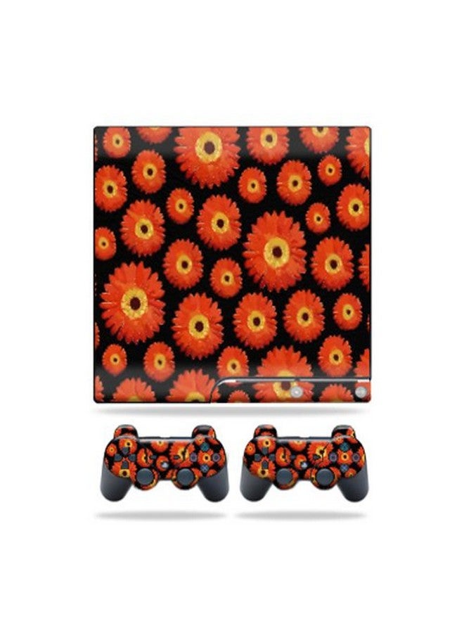 Mightyskins Skin Compatible With Sony Playstation 3 Ps3 Slim Skins + 2 Controller Skins Sticker Orange Flowers