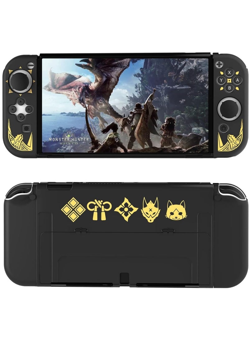 IINE Dockable Case Set for Nintendo Switch Oled, With Game Theme Print 5 in 1 Protective Case Cover Fit The Dock Station Package With 2pcs Soft Thumb Grip Covers