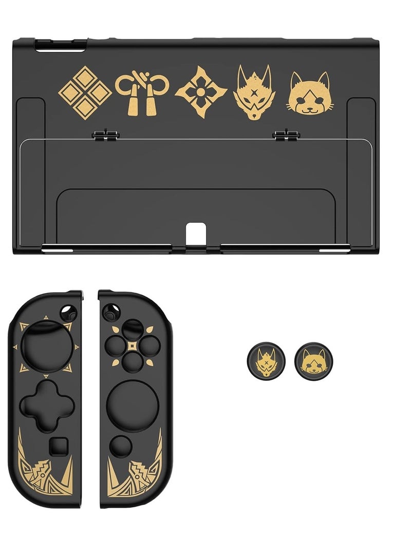 IINE Dockable Case Set for Nintendo Switch Oled, With Game Theme Print 5 in 1 Protective Case Cover Fit The Dock Station Package With 2pcs Soft Thumb Grip Covers