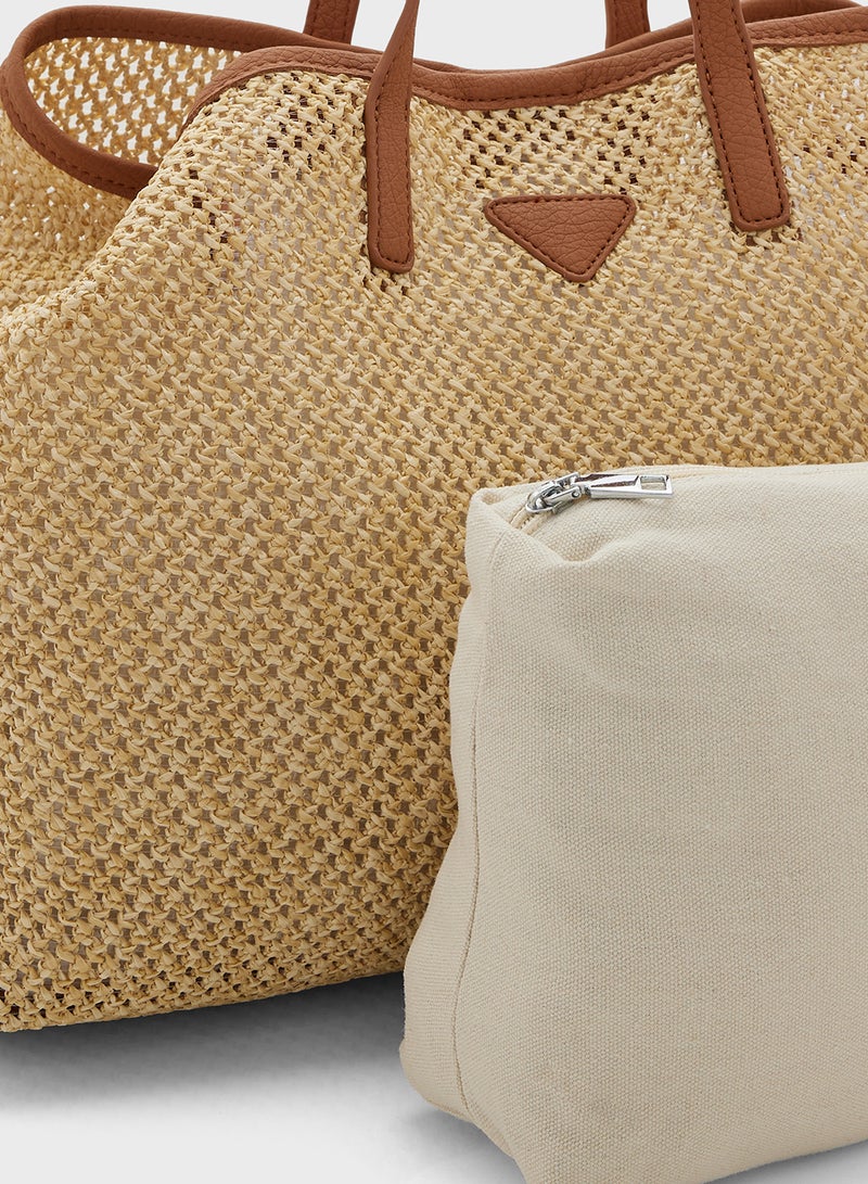 Contrast Color Woven Shopper Bag