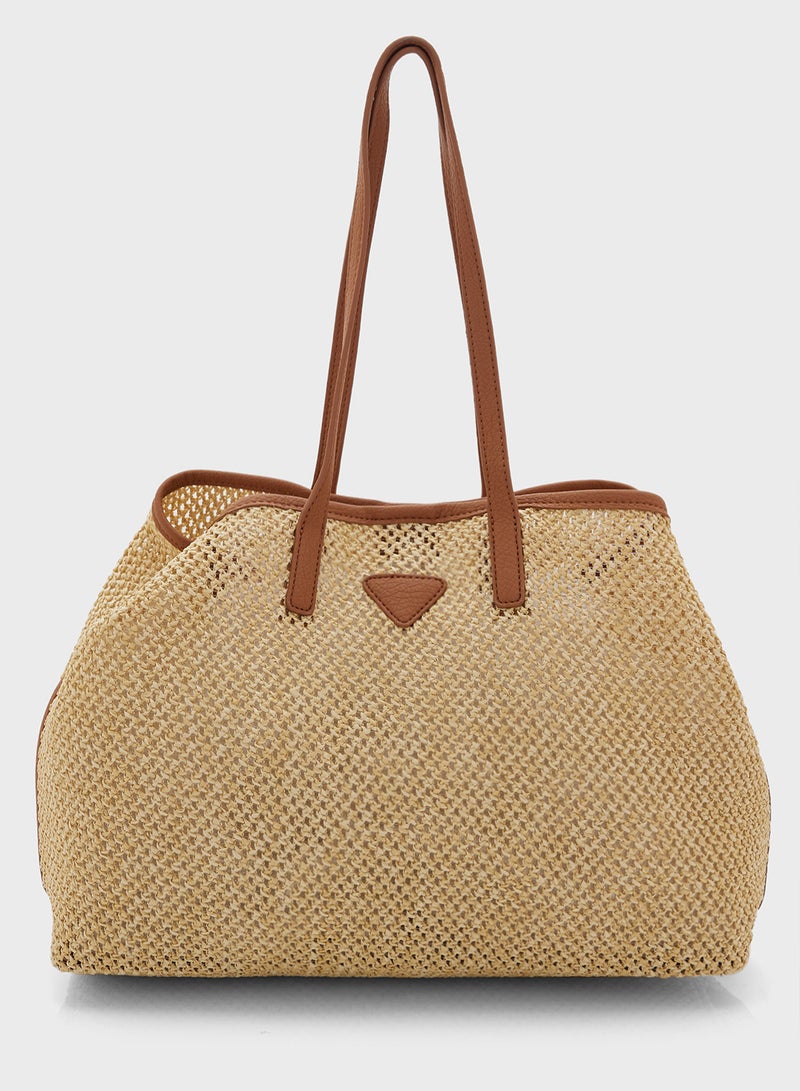 Contrast Color Woven Shopper Bag