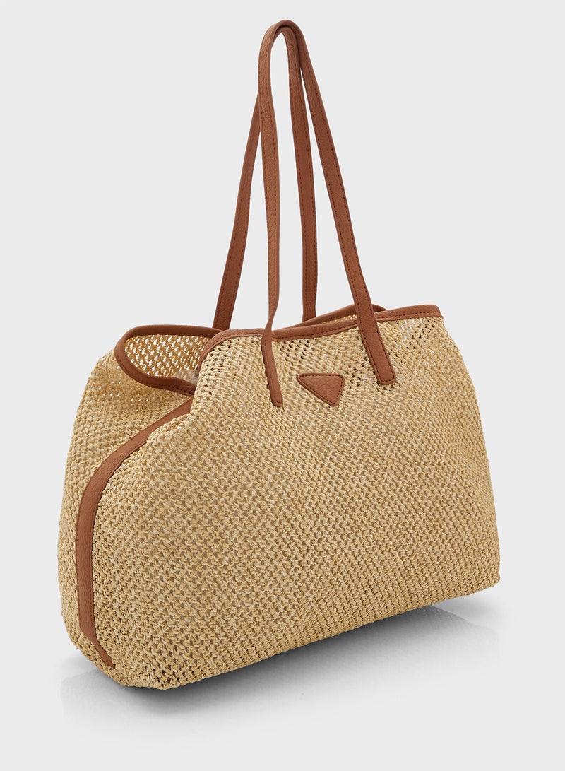 Contrast Color Woven Shopper Bag