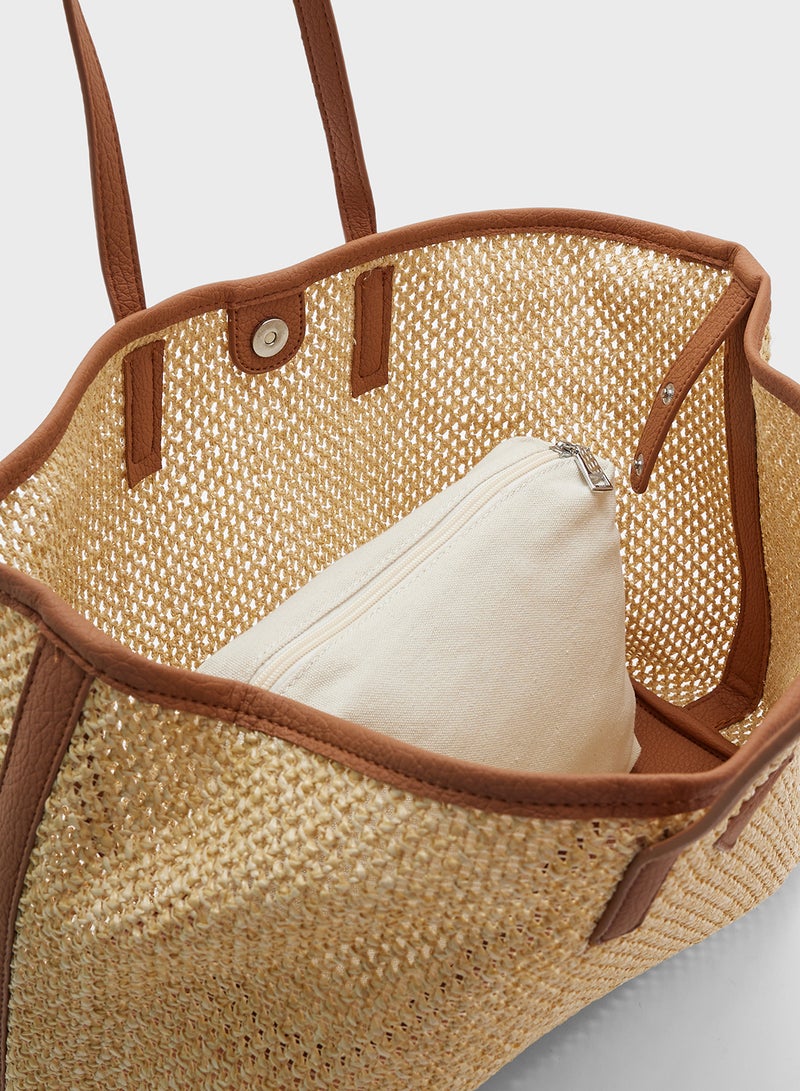 Contrast Color Woven Shopper Bag