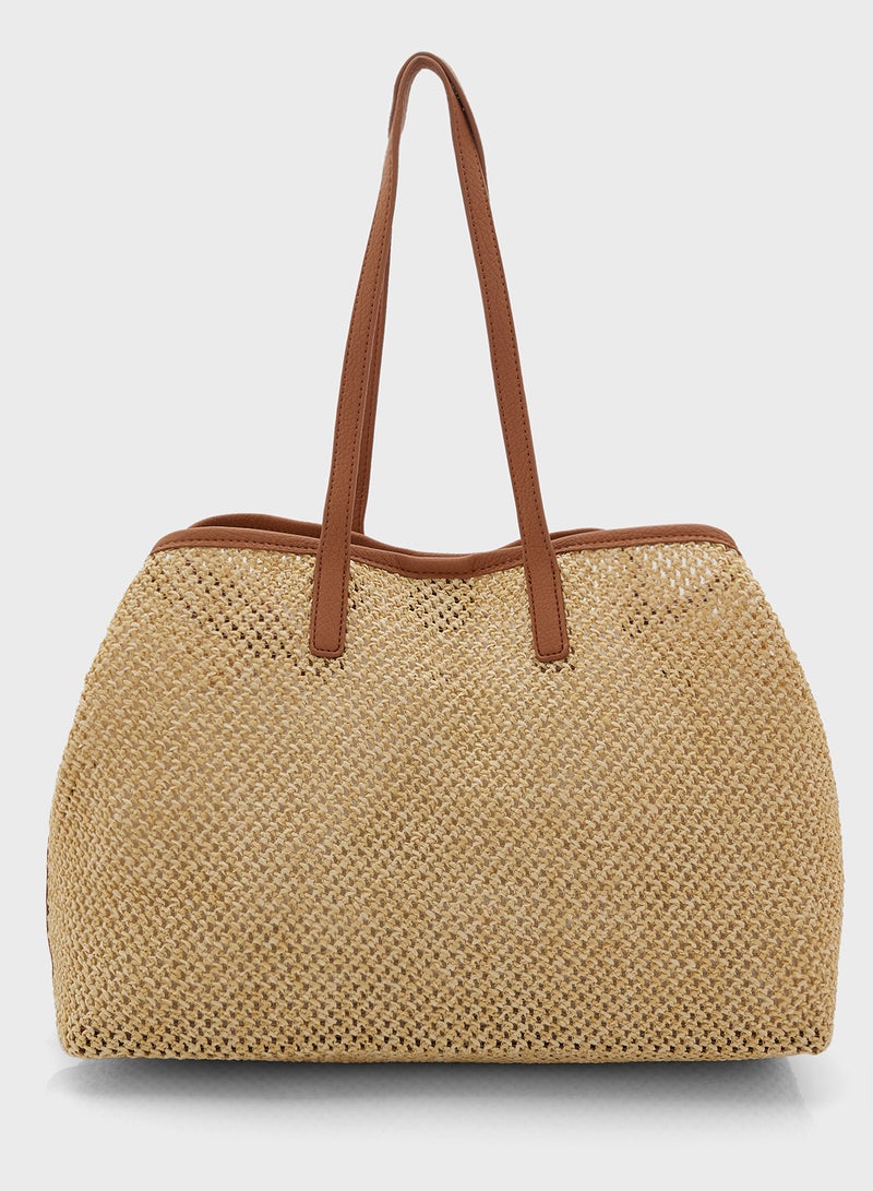 Contrast Color Woven Shopper Bag