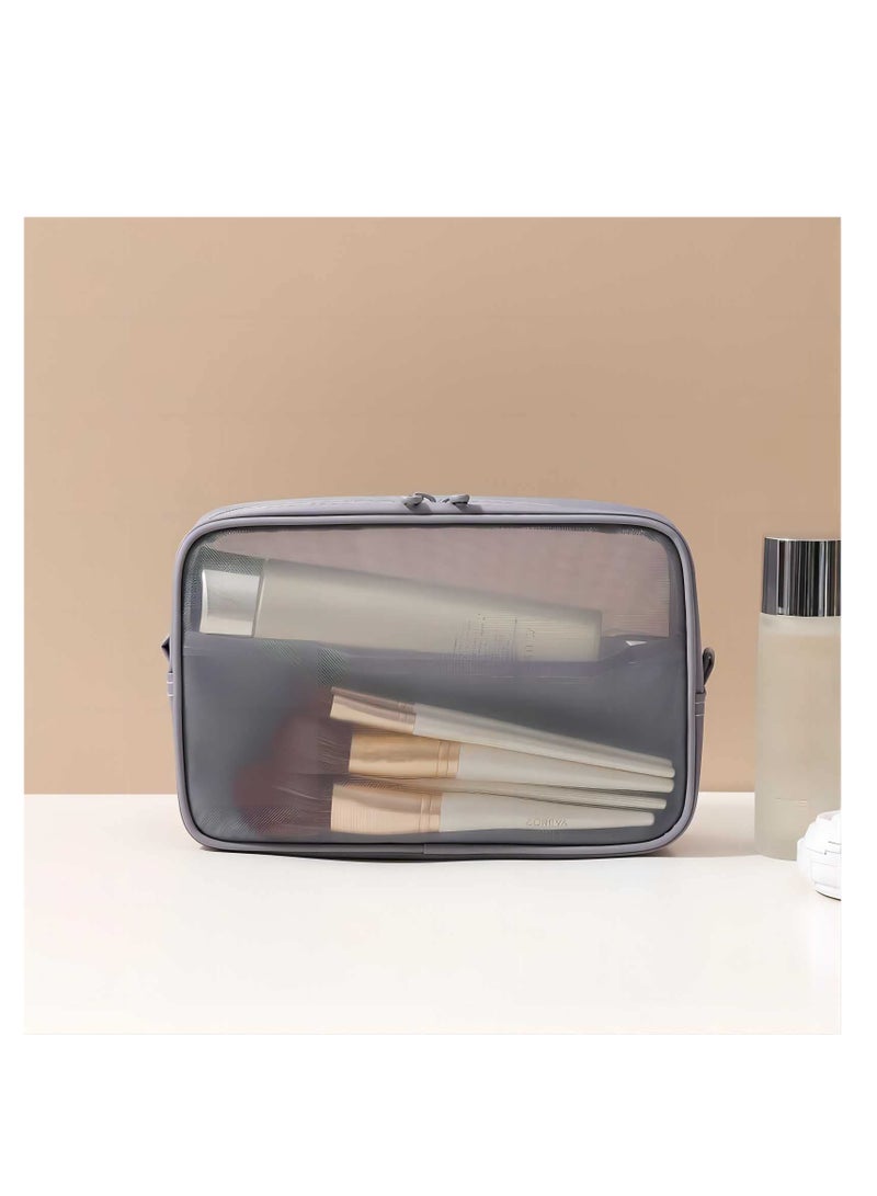 Stylish Gray Mesh Travel Makeup Bags with Zipper Lightweight 3 Piece Set Ideal for Cosmetics and Toiletries Organizing