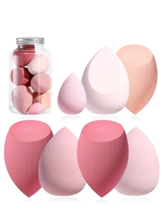 BS-MALL Makeup Sponge Set Blender Sponges 7 Pcs for Liquid, Cream, and Powder, Multi-colored with 1 Mini Makeup Sponge Pink