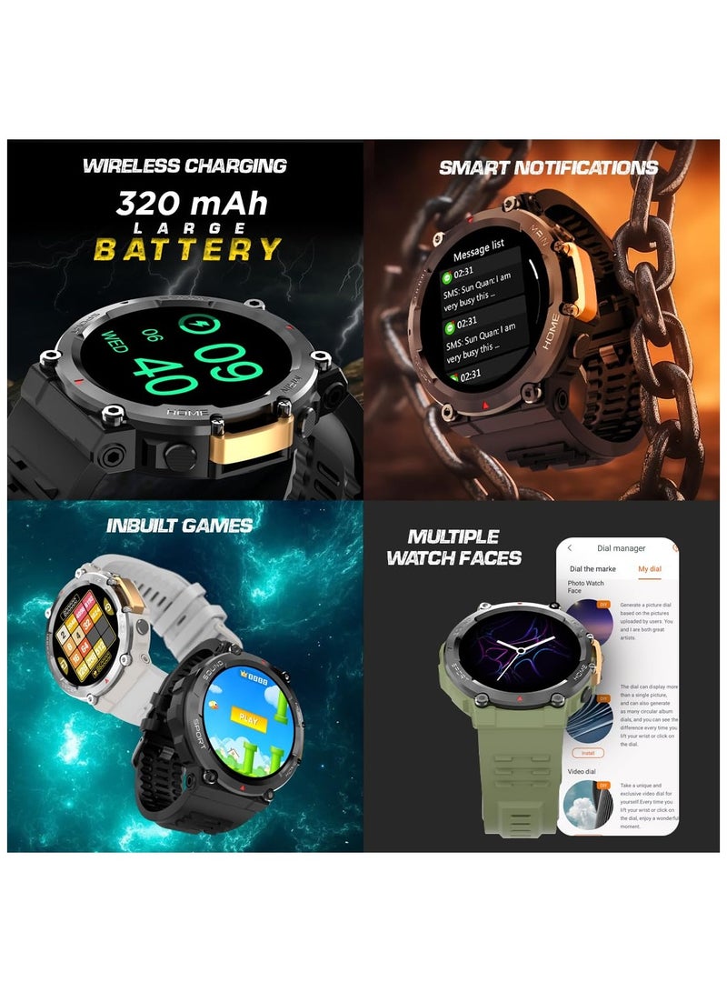 Fire-Boltt Artillery 1.5” HD Display Smart Watch, Shockproof Design, Rugged Looks, Motion Sensor Gaming, 320 mAh Battery, Bluetooth Calling, 100+ Sports Modes, Health Suite, Inbuilt Games (Green)