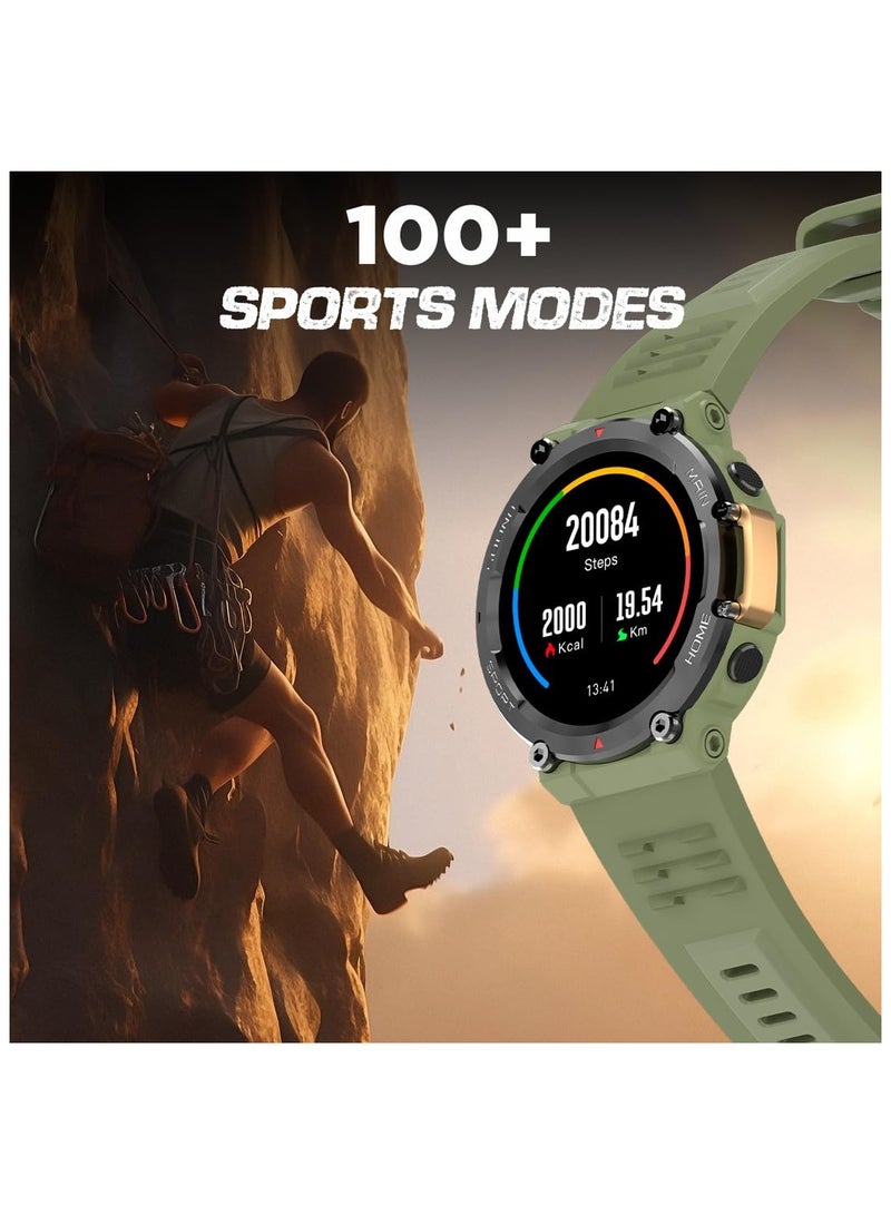 Fire-Boltt Artillery 1.5” HD Display Smart Watch, Shockproof Design, Rugged Looks, Motion Sensor Gaming, 320 mAh Battery, Bluetooth Calling, 100+ Sports Modes, Health Suite, Inbuilt Games (Green)